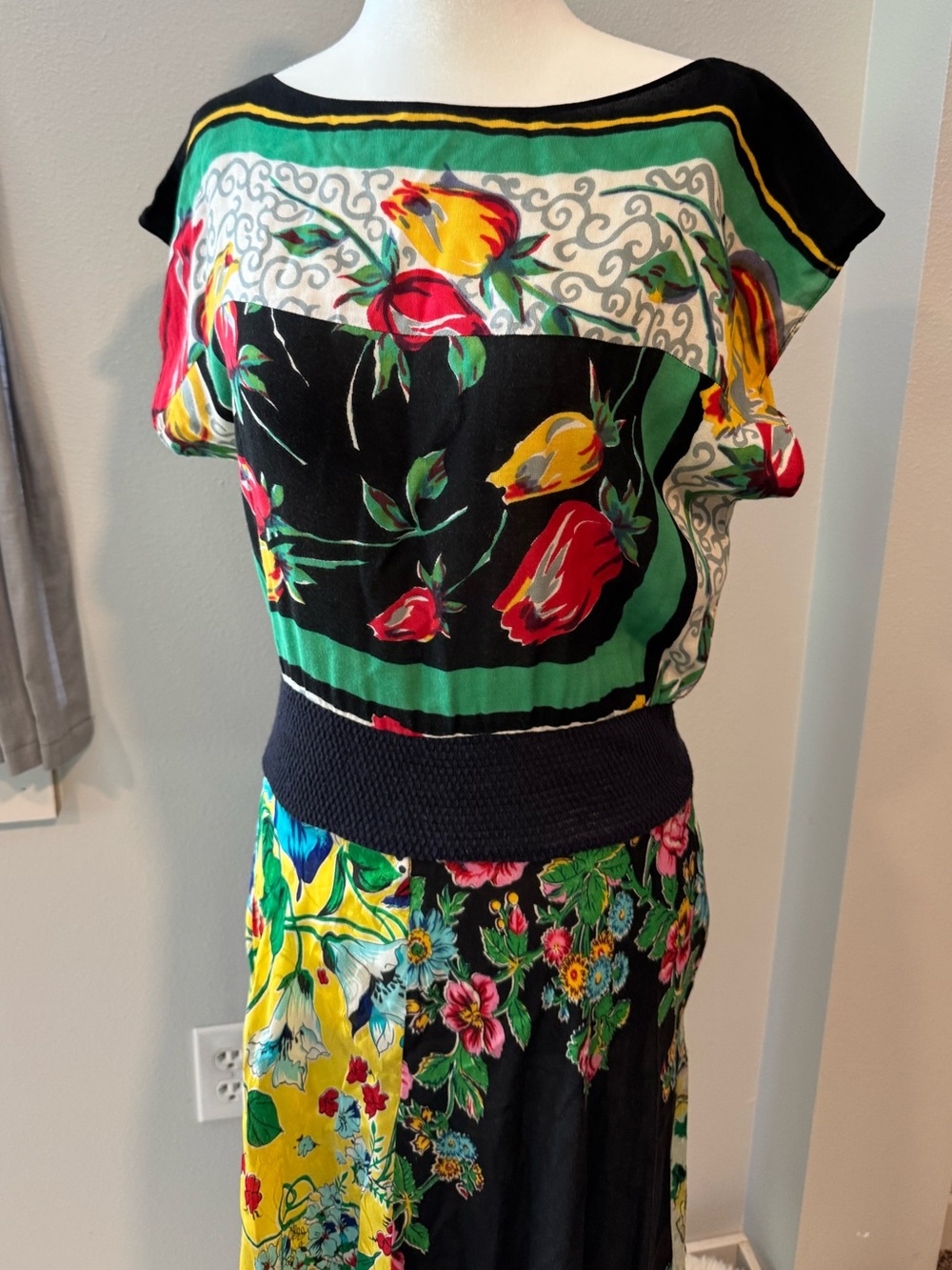 70s vintage handkerchief patchwork colorful asymmetric maxi dress size medium - Picture 3 of 15